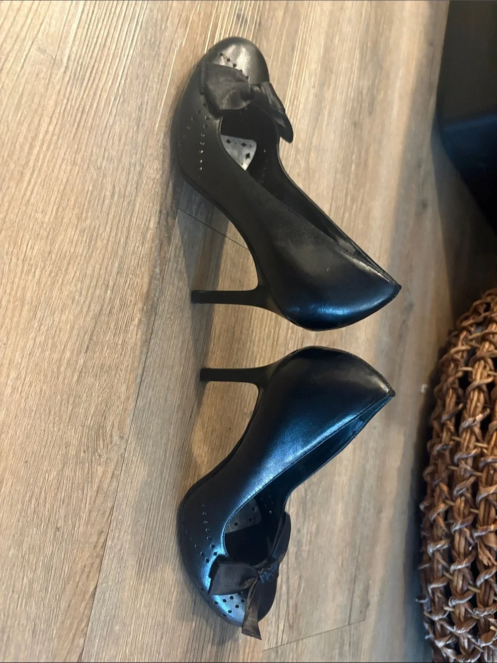 BCBGirls Black Bow Round-Toe Heels